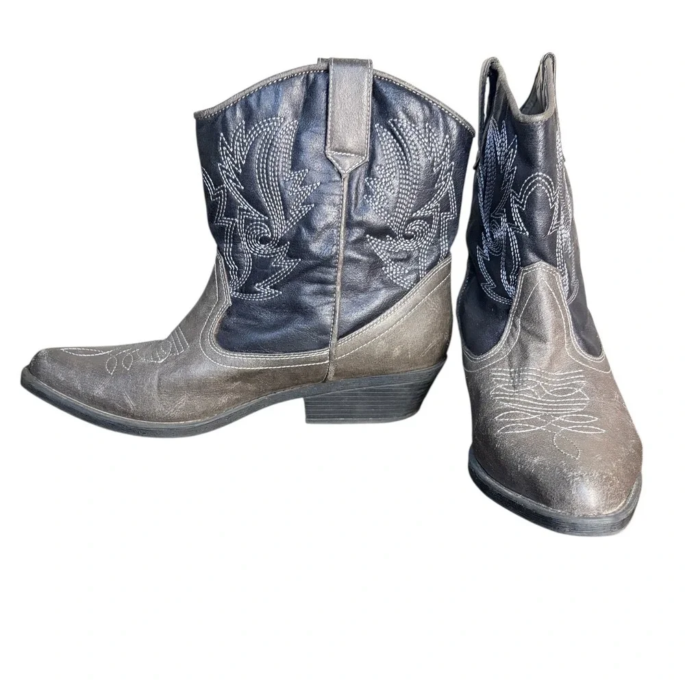 London Rebel Grey Black Nashville Western Boots Distressed Women's Size 8‎